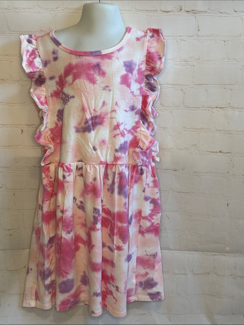 Cat & Jack Pink & Purple Tie-Dye Ruffle Sleeve Sleeveless Summer Dress